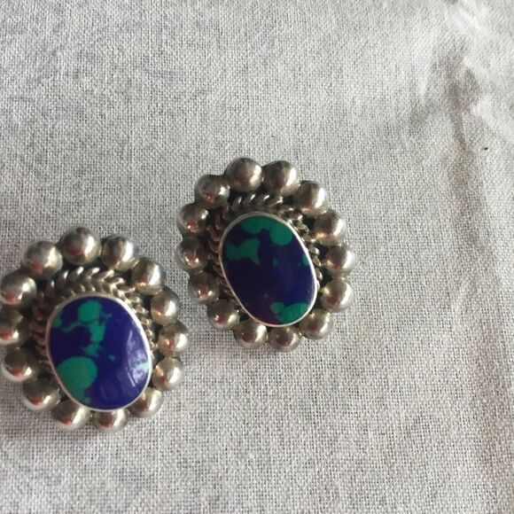 Sterling Silver Azurite Earrings - Picture 2 of 8